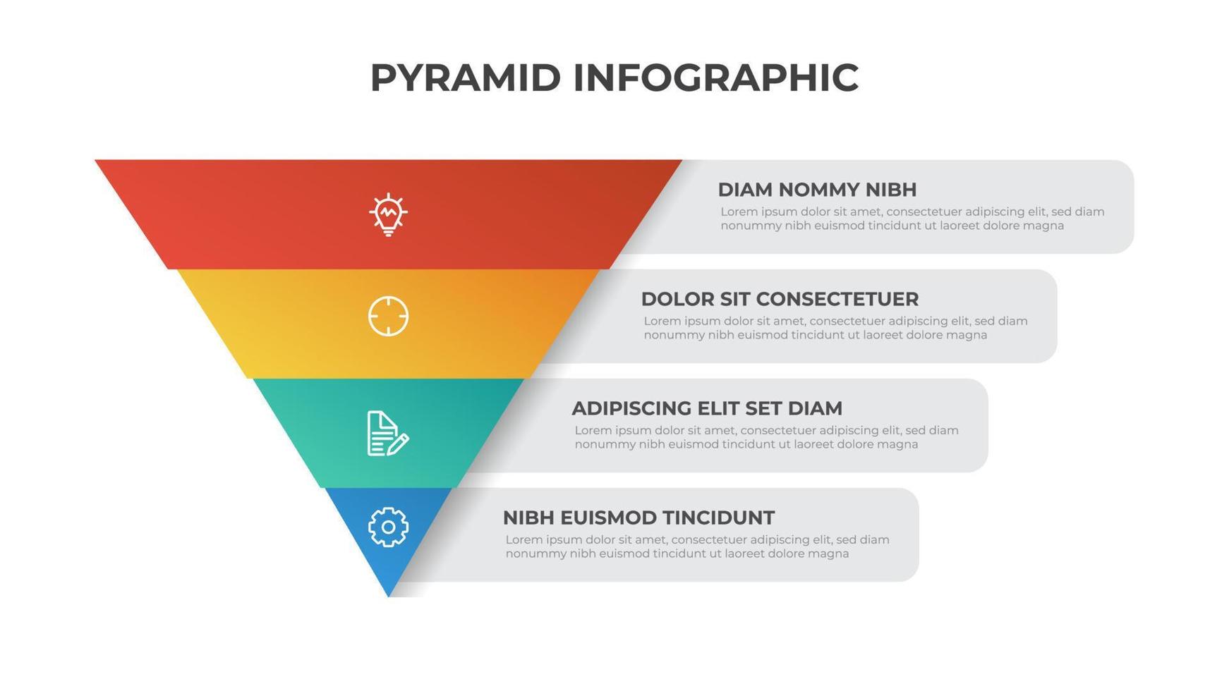 4 points of pyramid list diagram, triangle segmented level layout, infographic element template vector