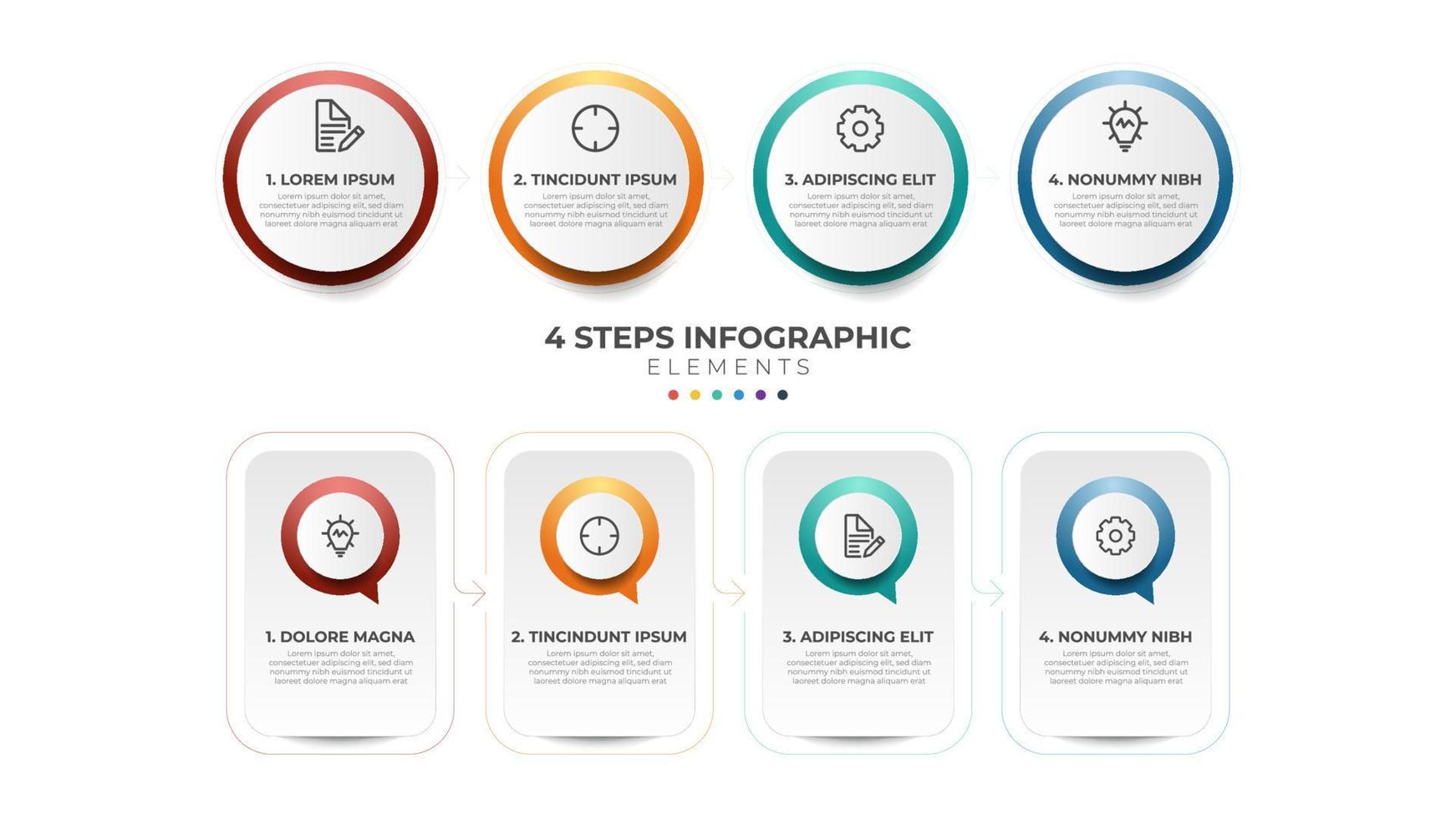 4 list of steps, horizontal sequence with icon and number, infographic element template layout diagram vector