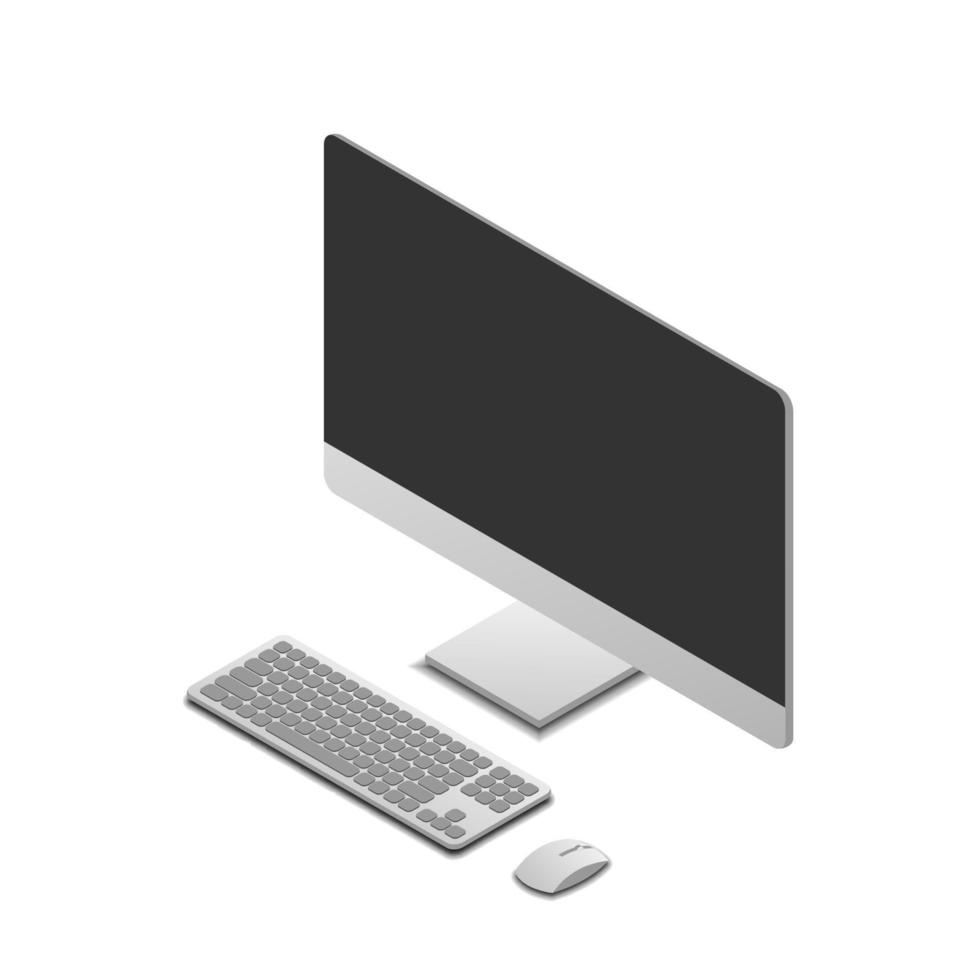 conjunto de computadora, monitor, teclado y mouse aislados en fondo blanco con vista isométrica, ilustración vectorial vector