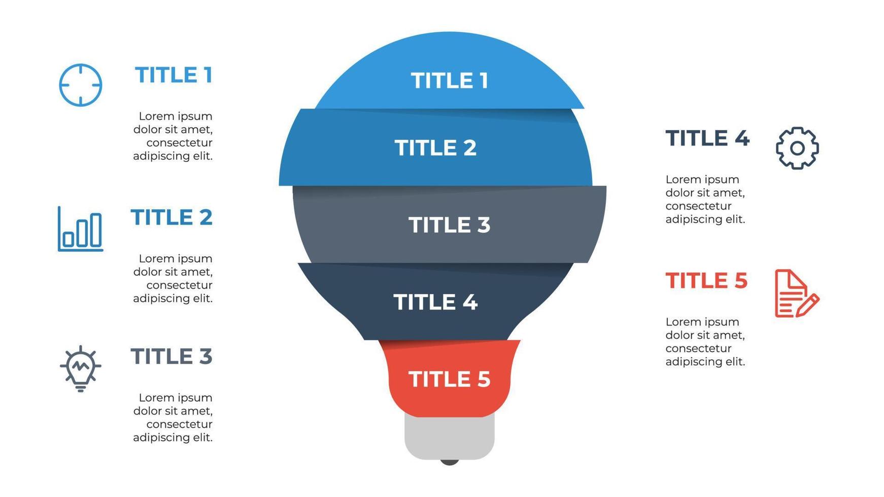 light bulb list infographic element vector with 5 points, steps, options, processes