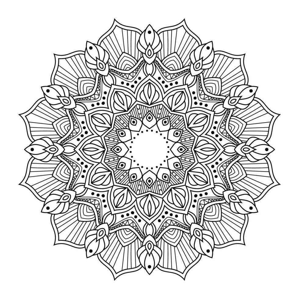 vector de diseño de arte mandala, patrón circular de flores, puede usarse para decoración, página de libro de color, henna, tatuaje.
