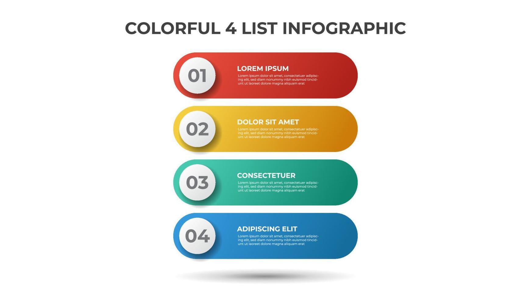 Colorful 4 points of list diagram, infographic element template vector. vector