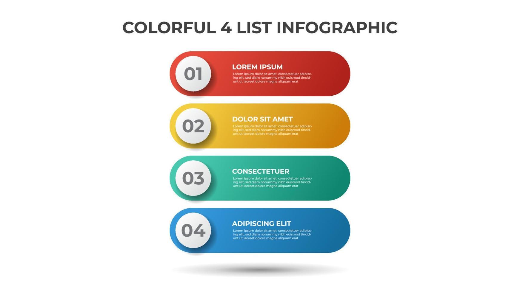 colorido 4 puntos de diagrama de lista, vector de plantilla de elemento infográfico.