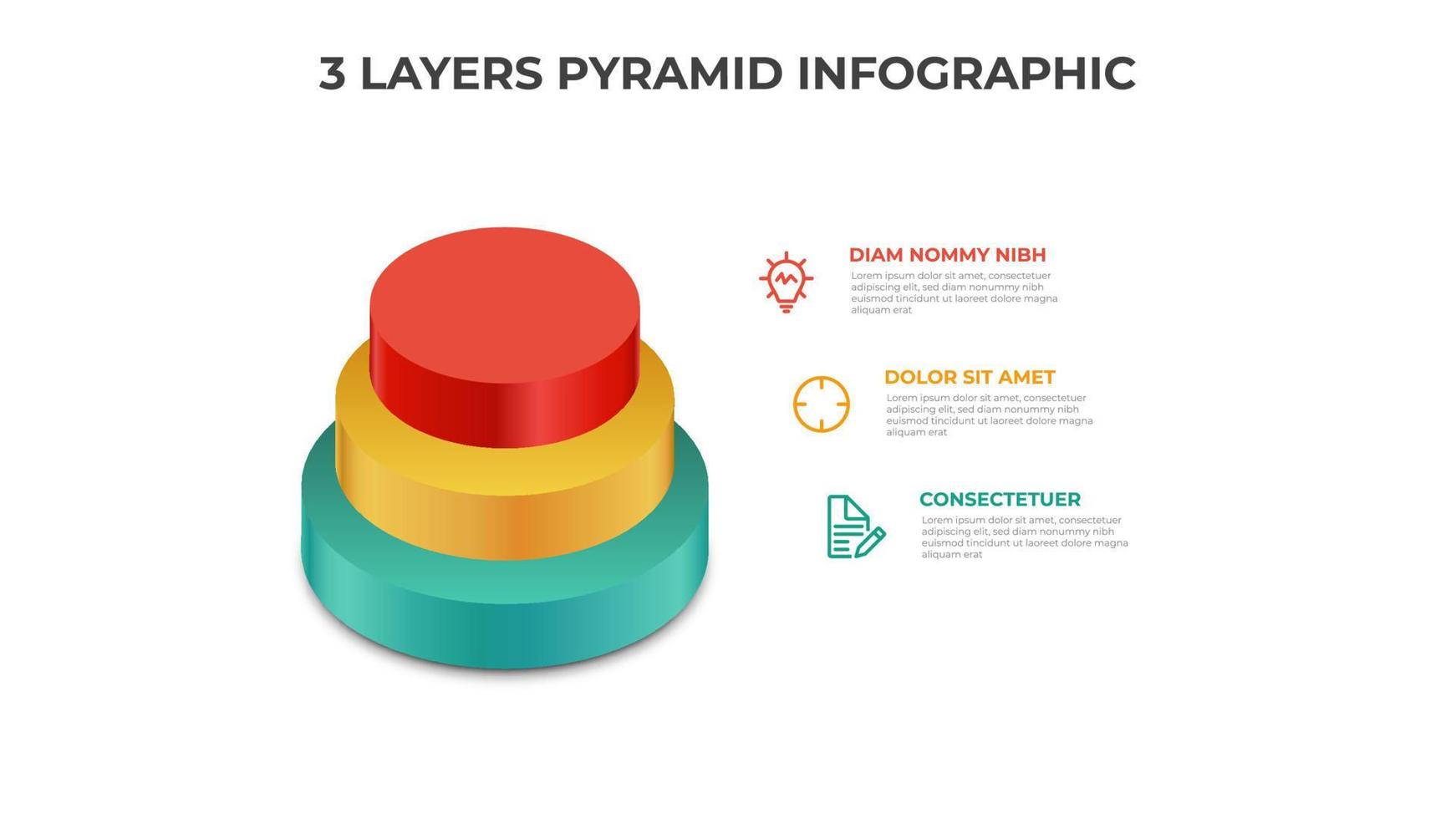 3 capas de vectores de elementos infográficos piramidales, plantilla de diseño para presentación, informe anual, banner, etc.