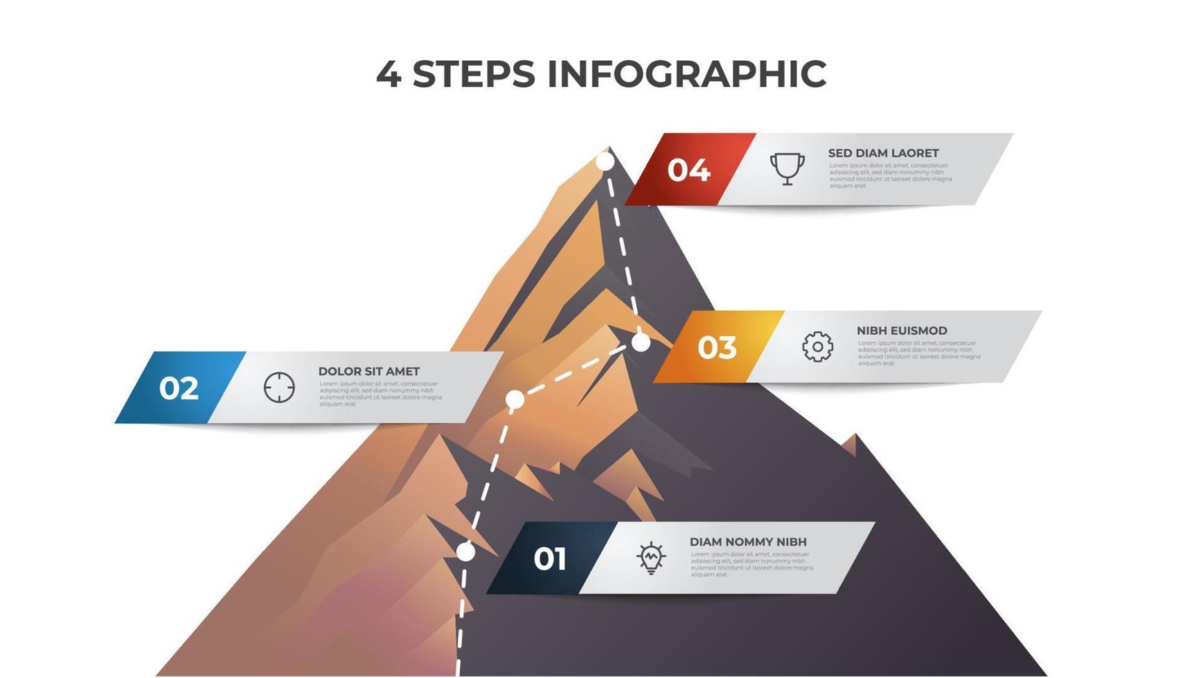 Infographic element template with mountain illustration, 4 steps diagram can be used for presentation, brochure, etc. vector