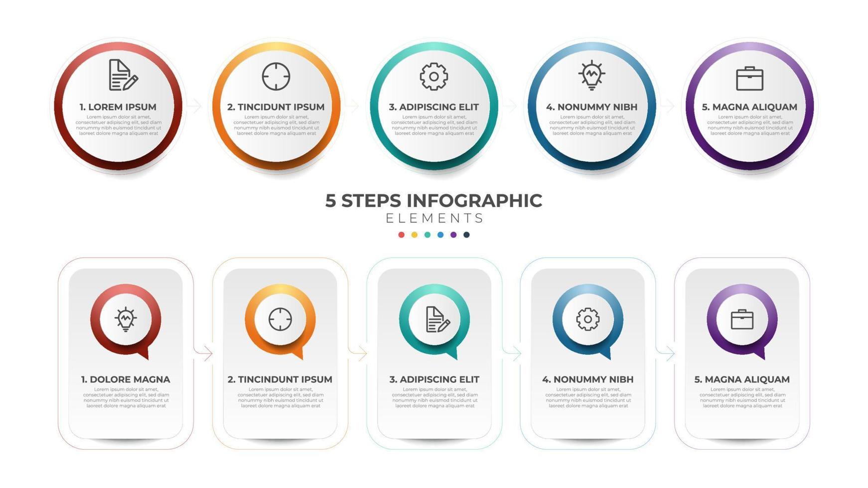 5 list of steps, horizontal sequence with icon and number, infographic element template layout diagram vector