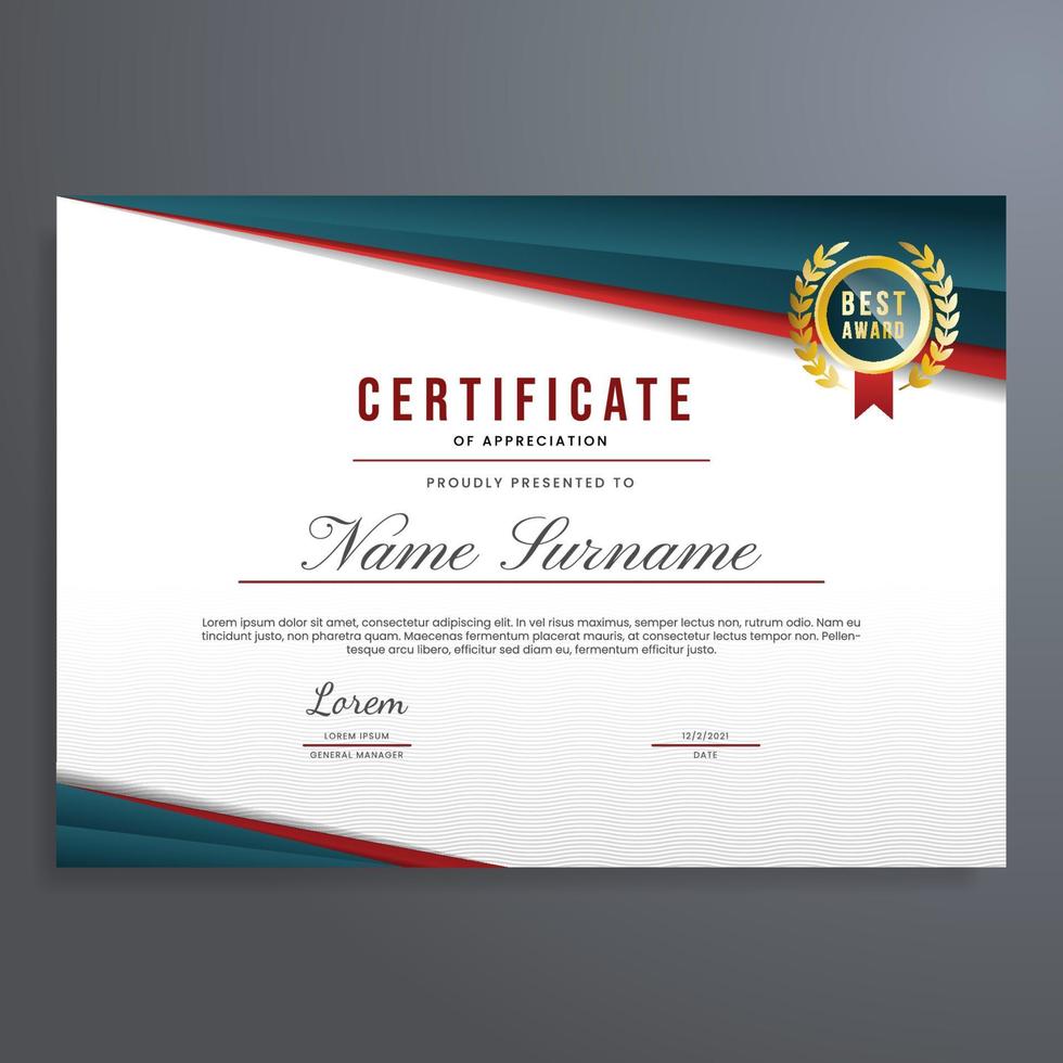 Certificate template vector, certificate border with dark blue, red, and gold badge design, can be used for diploma, achievement, completion, etc vector