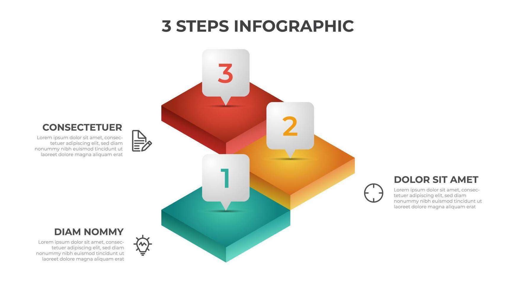 3 steps infographic element template with 3 stack of stairs, layout vector for presentation, diagram, chart, etc