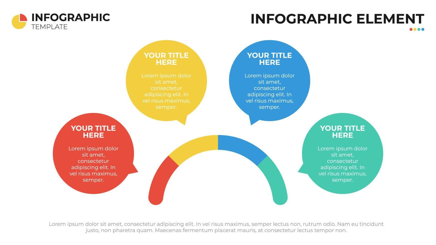 Diagrama de 4 listas con diseño circular, plantilla de diseño de presentación, vector de elementos infográficos