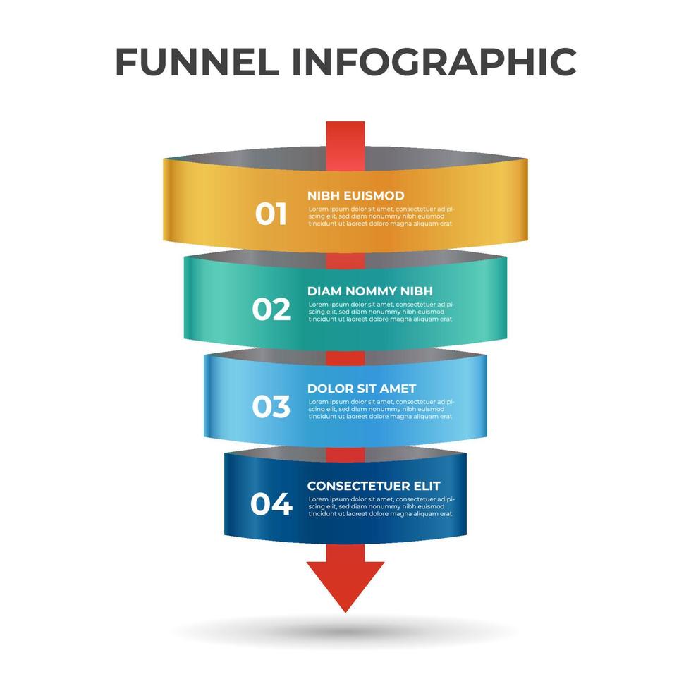 Sales funnel diagram with arrows, 4 steps and levels layout with number, infographic template vector. vector