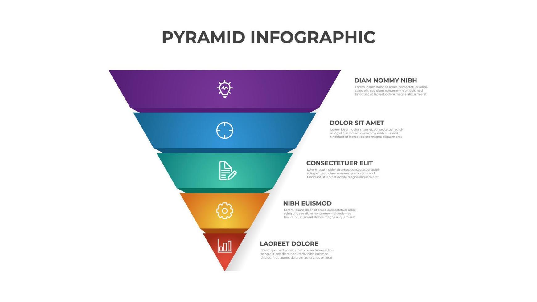 Diagrama de lista de 5 puntos de pirámide, vector de plantilla de elemento infográfico, diseño de nivel de triángulo segmentado