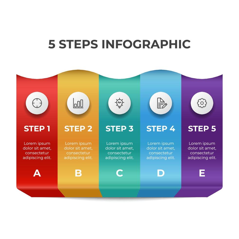 vector de elementos infográficos con 5 columnas de pasos, opciones, lista, diagrama