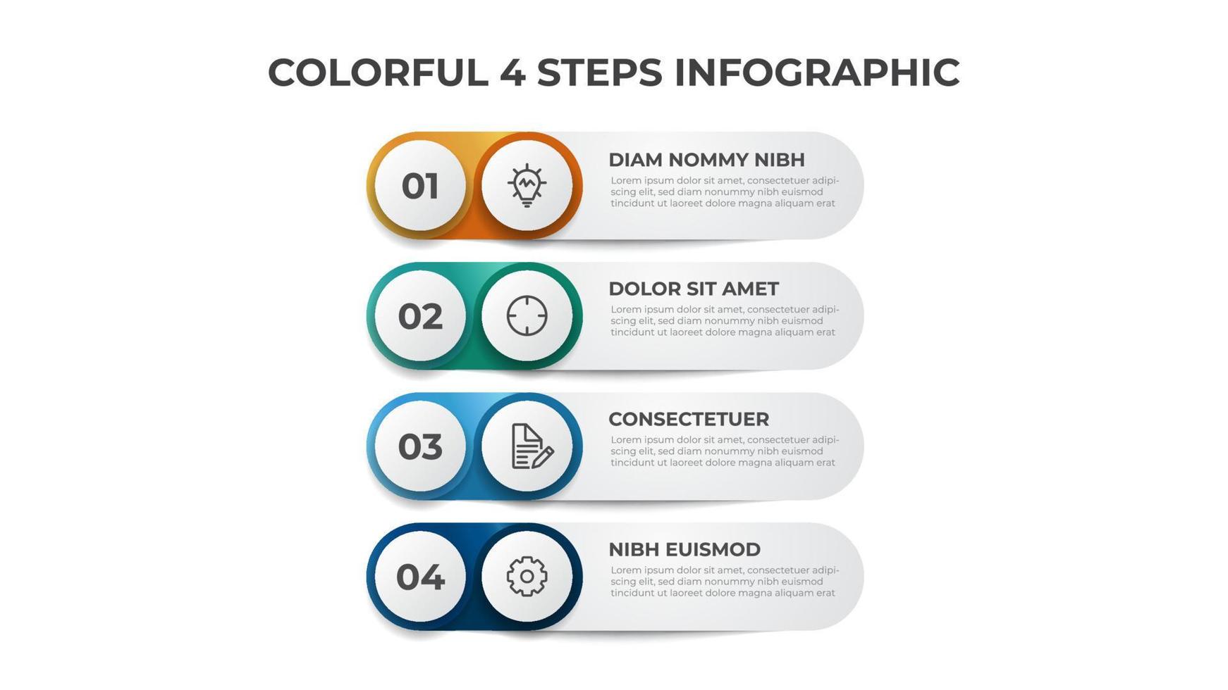 4 puntos de pasos, vector de plantilla de elemento infográfico, diagrama de diseño de lista