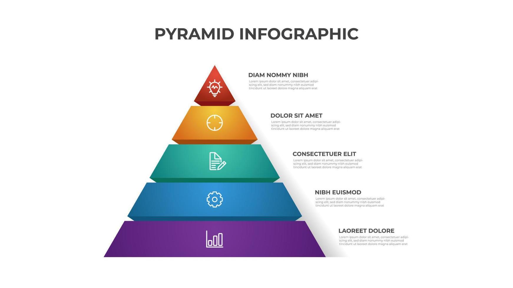 plantilla de infografía piramidal con 5 listas e iconos, vector de diseño para presentación, informe, folleto, volante, etc.