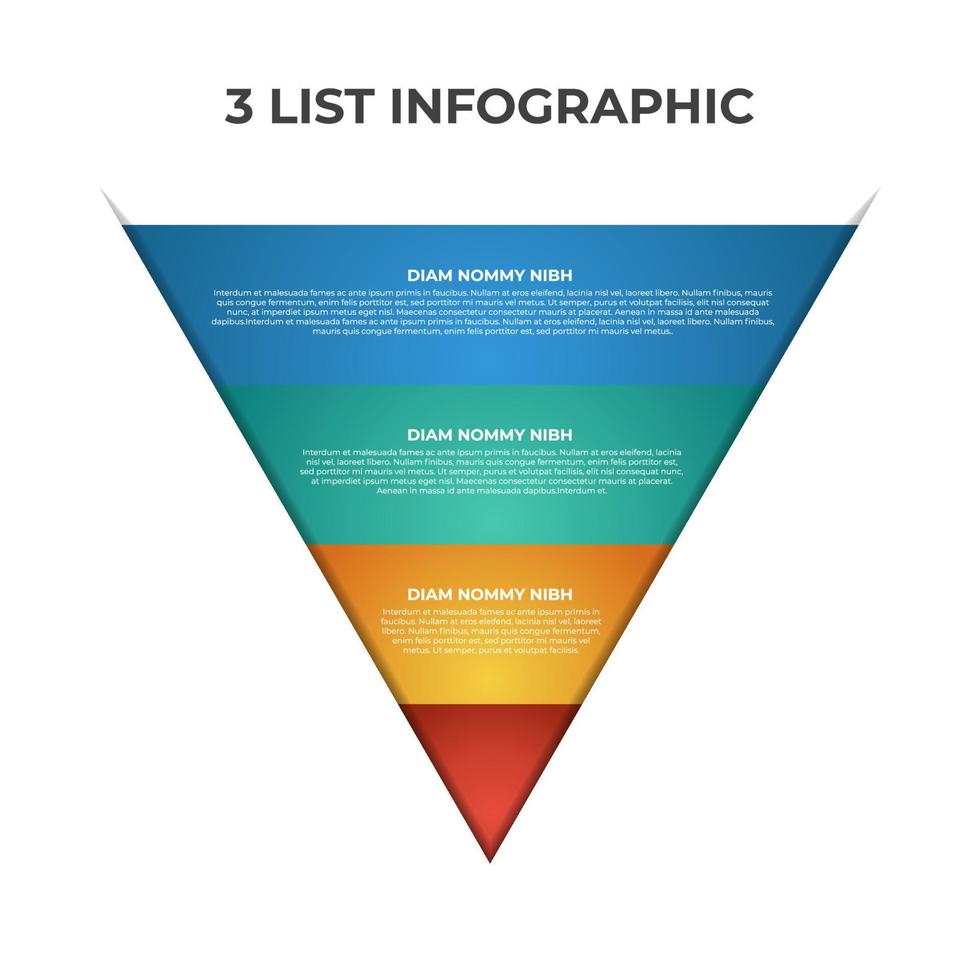 3 points, layers, options, step of list infographic element with funnel or pyramid chart diagram vector