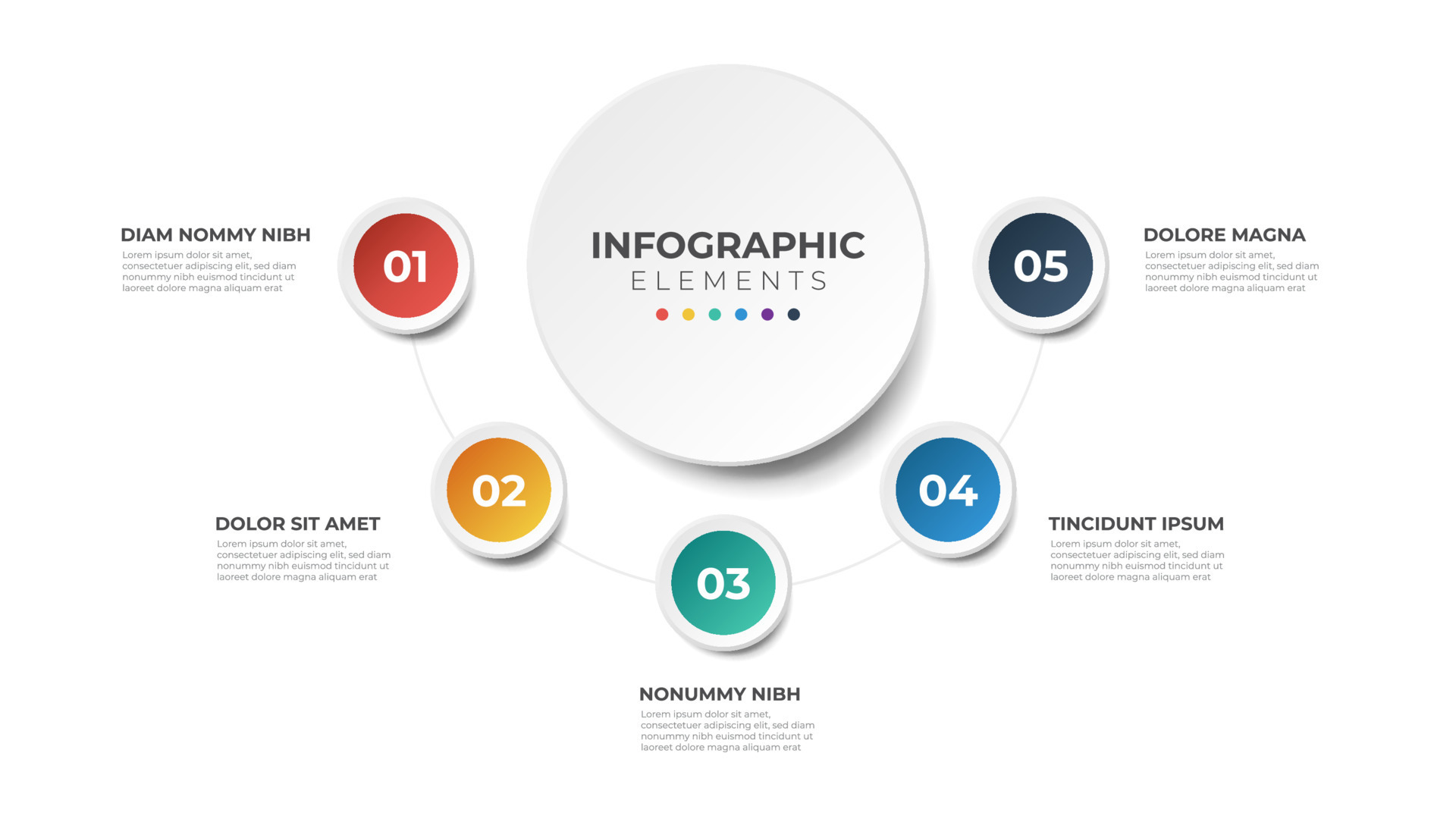 5 points circular sequence element of infographic, presentation, etc