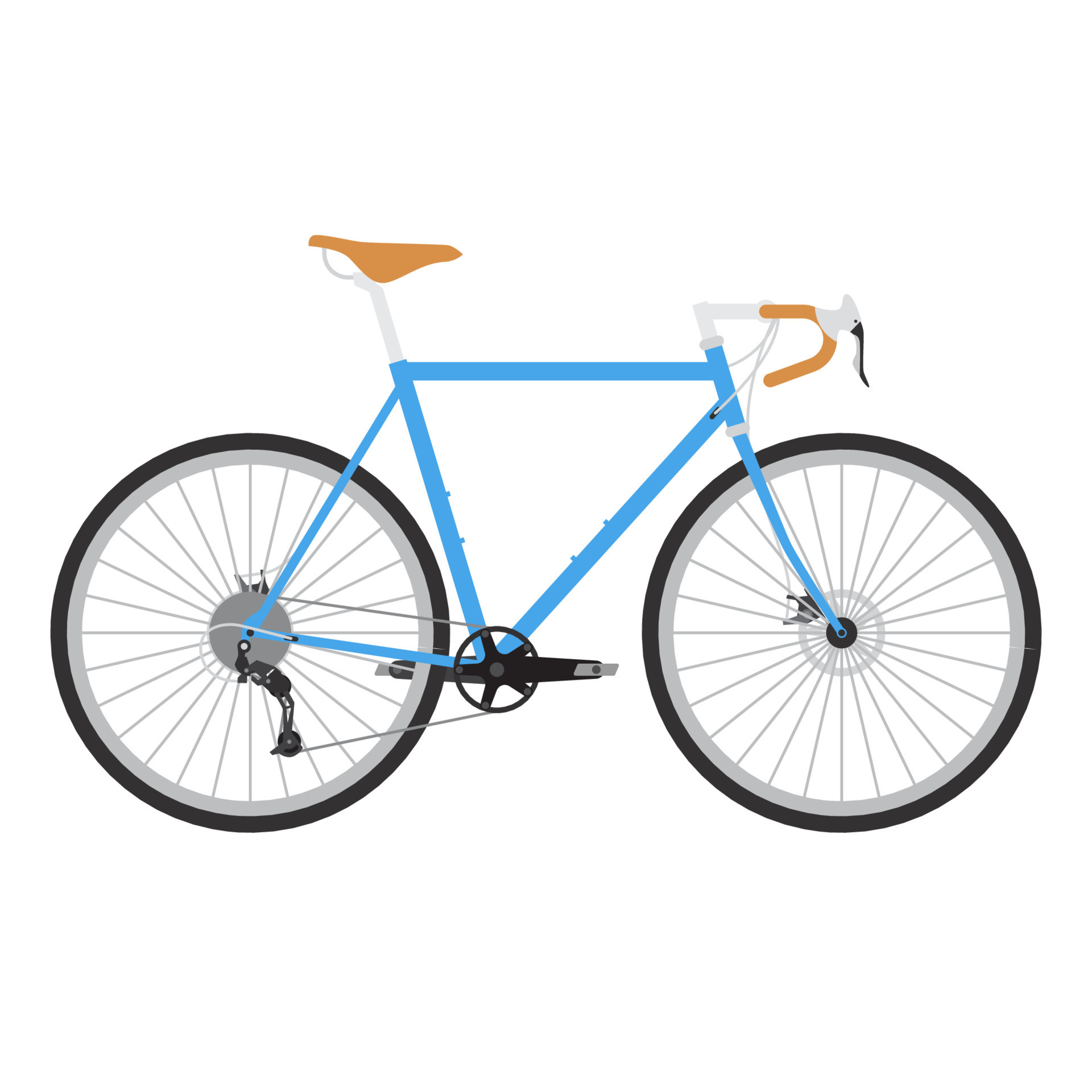 bicycle vector, blue classic gravel bike illustration, isolated on