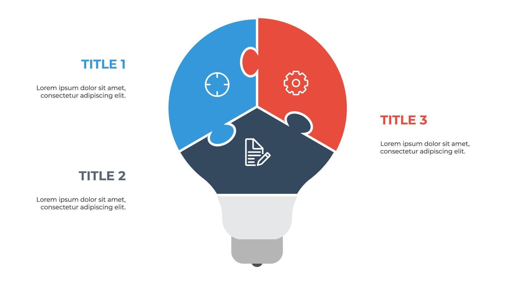 light bulb puzzle infographic element vector with 3 points, steps, options, list, processes
