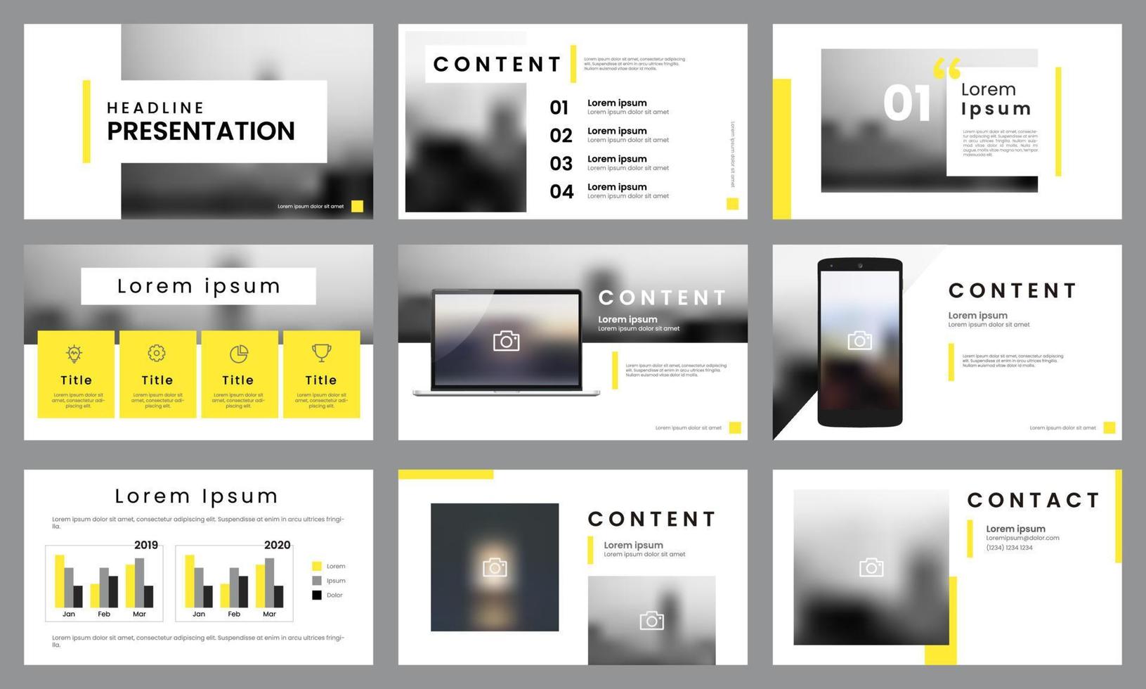 Yellow and white presentation template layout. Business data visualization vector