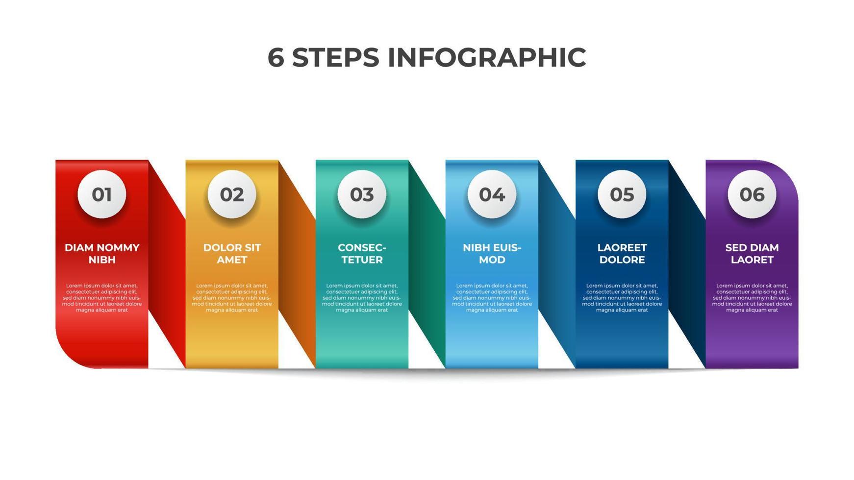 Colorful infographic element template, data visualization with 6 points of steps, horizontal layout diagram vector