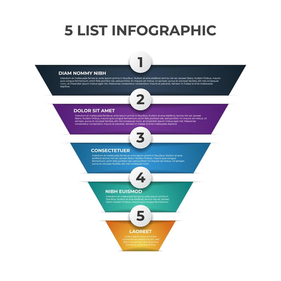 pyramid or funnel with 5 levels, list, layout template for presentation, social media post, banner, etc, infographic element vector. vector