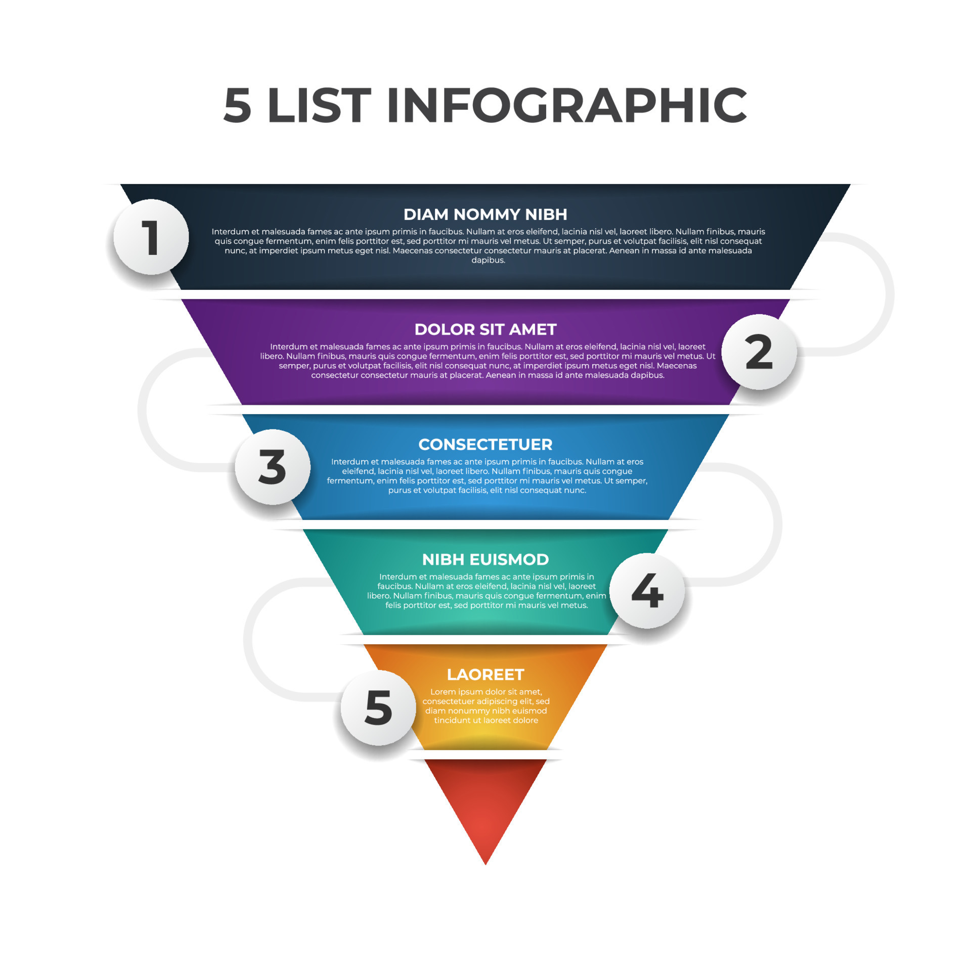 reverse pyramid infographic element template with 5 list, options ...