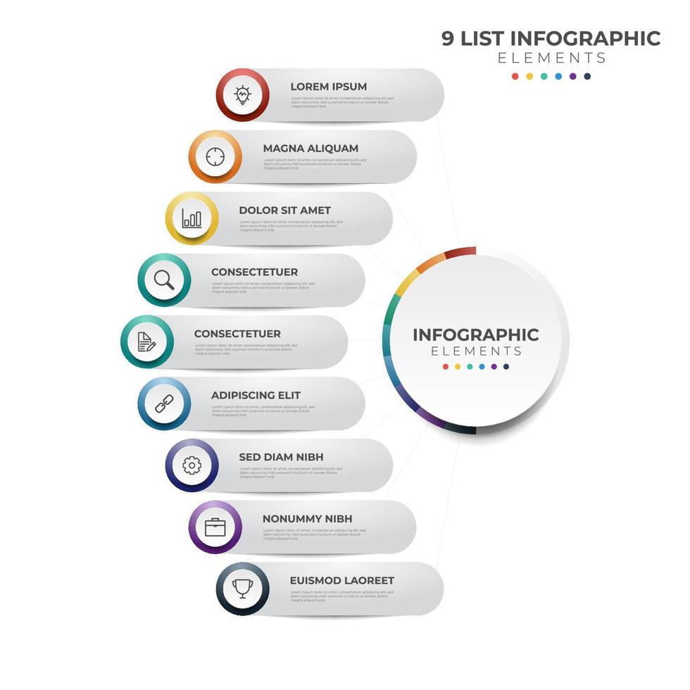 9 points of steps, circular list diagram , infographic element layout template vector with icons