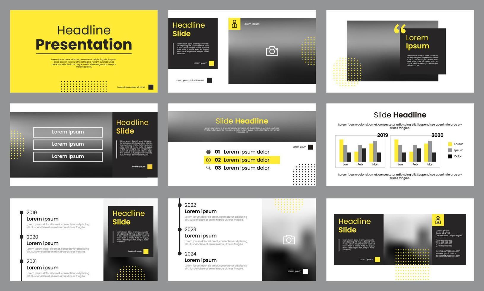 Yellow and white presentation template layout. Business data visualization vector