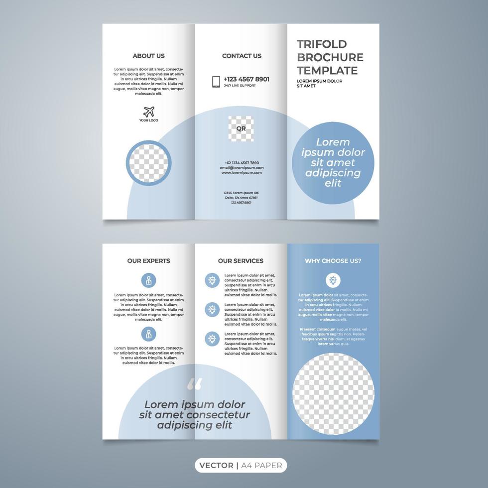 creative tri fold layout template design vector with teal blue color