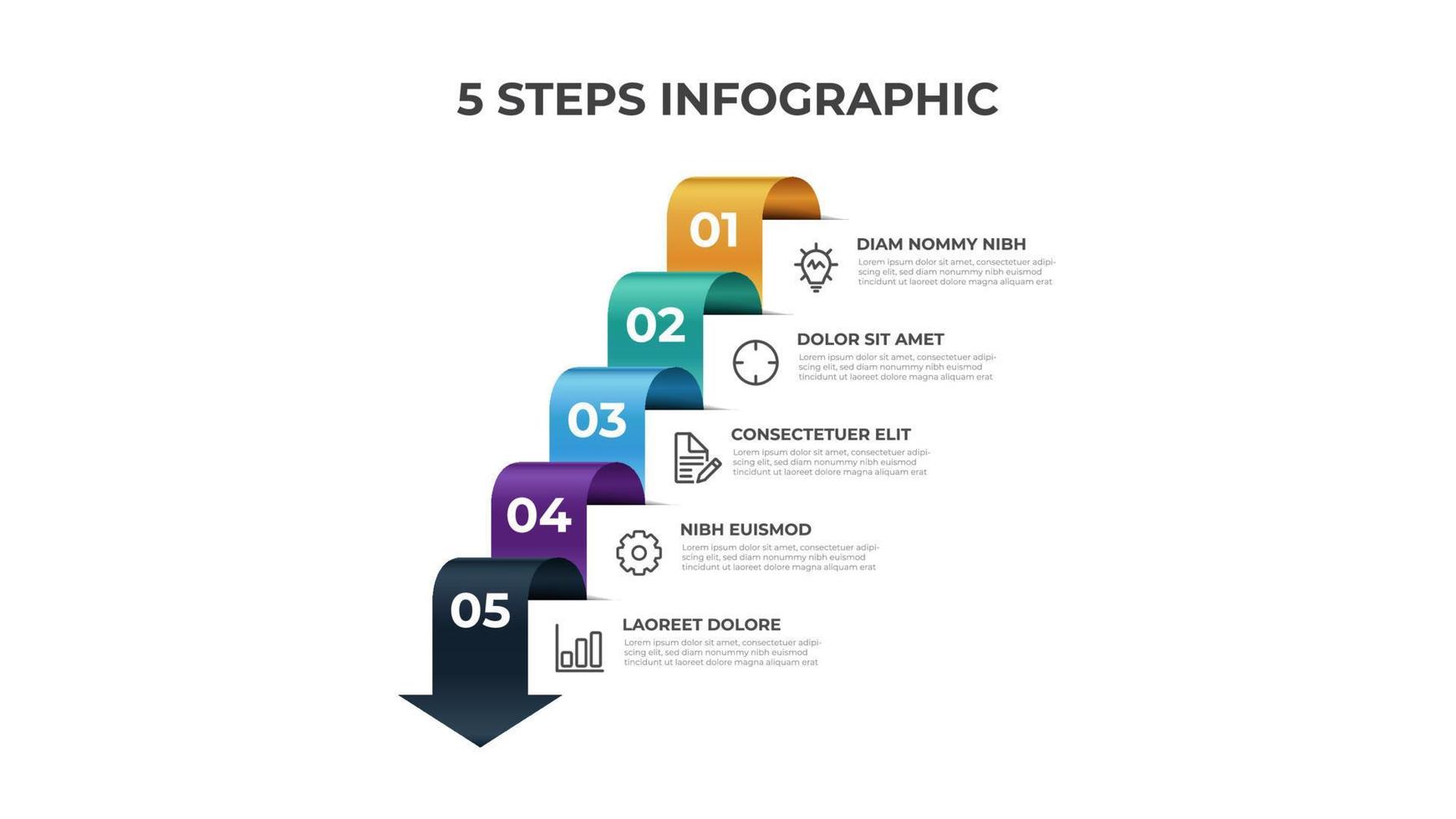 5 points of steps, infographic element template, arrow flow with number diagram vector