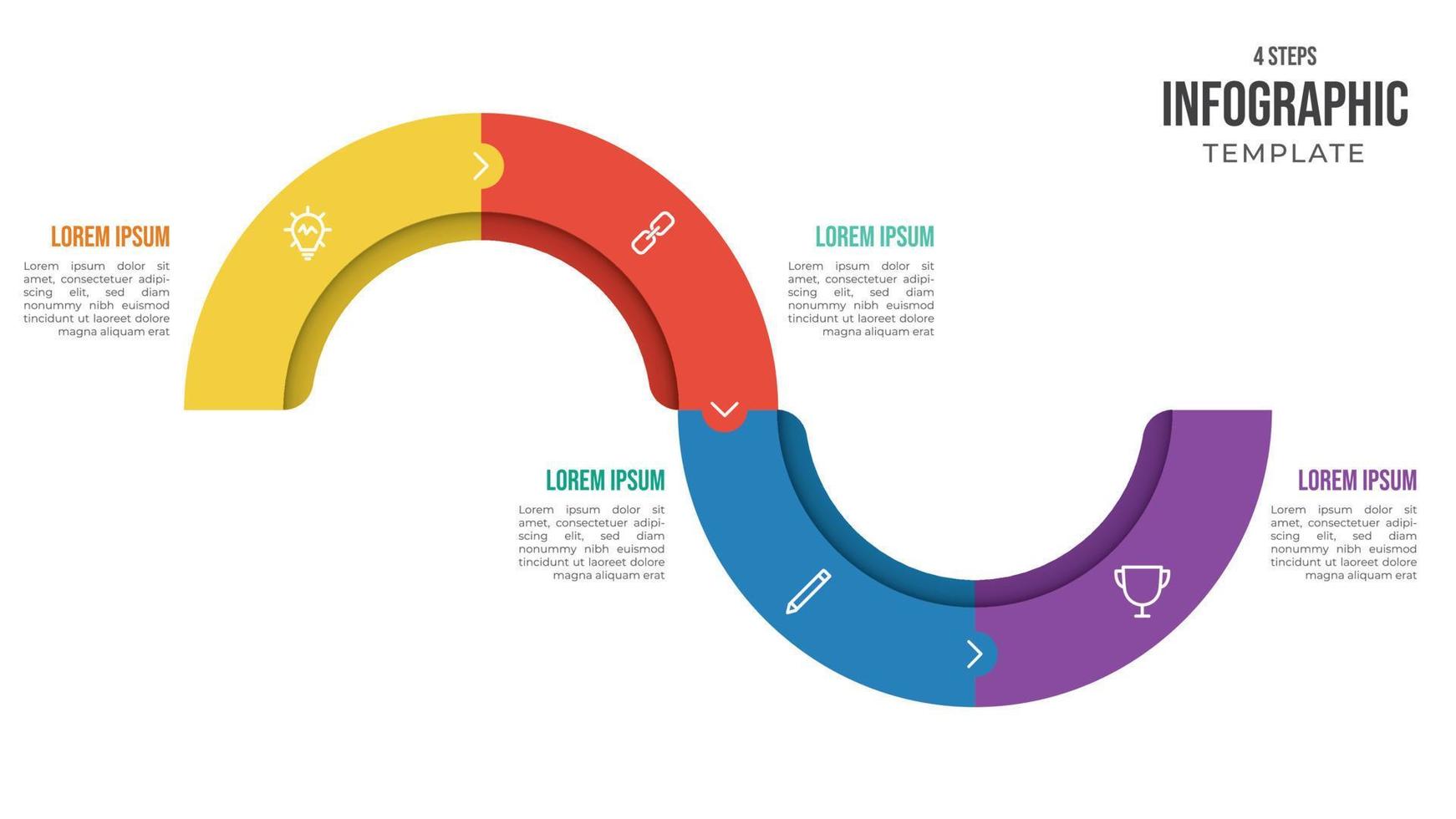 4 steps infographic template vector with icons, wave shaped layout, use for workflow, timeline, processes, banner, brochure, pamphlet, flyer, etc