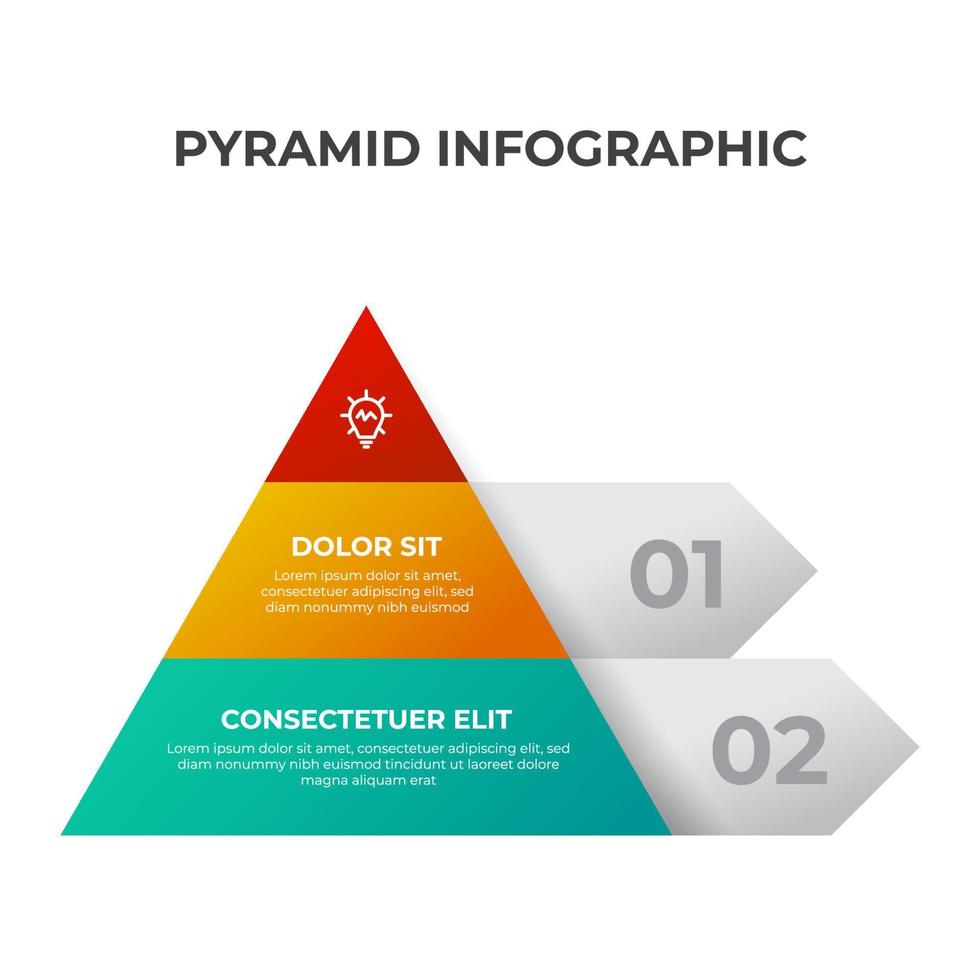 Pyramid list infographic element template with 2 point, bullet, triangle shape, row diagram with level for presentation, etc vector