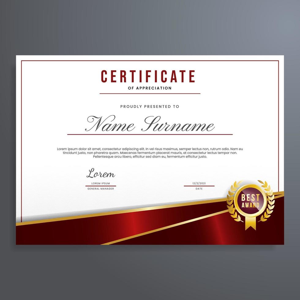 vector de diseño de plantilla de borde de certificado con color rojo y dorado, puede usarse para reconocimiento, diploma, logro, etc.