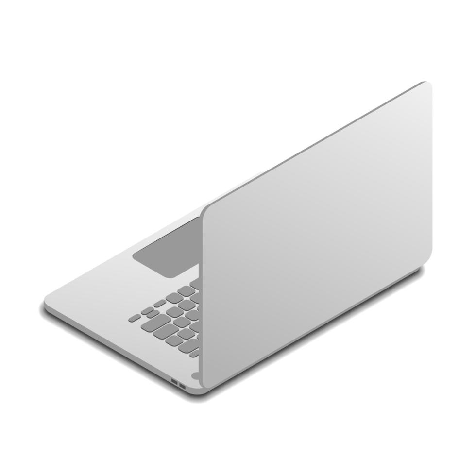 opened laptop rear view isolated on white background, isometric vector illustration