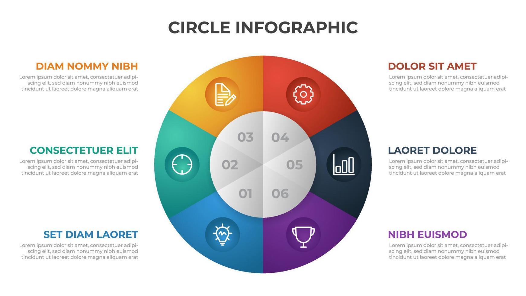 6 points infographic template with circle layout vector. vector