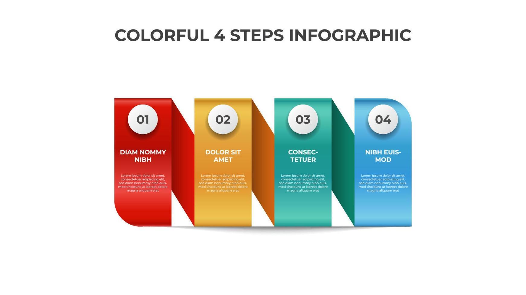 plantilla de elemento infográfico colorido, visualización de datos con 4 puntos de pasos, vector de diagrama de diseño horizontal