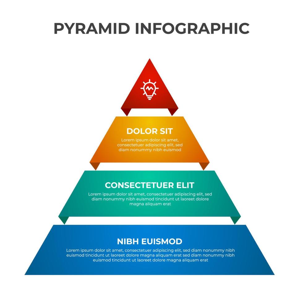 plantilla de elemento infográfico de lista piramidal con 3 puntos, viñeta, forma de triángulo, diagrama de fila con nivel para presentación, etc. vector