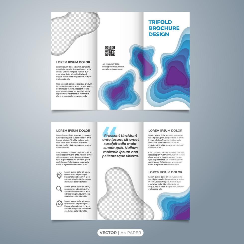 Creative tri fold brochure template vector with paper cut effect