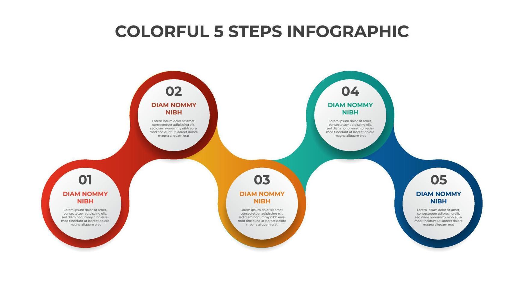 5 points of steps, connected circle list diagram with number of sequence, infographic element template vector