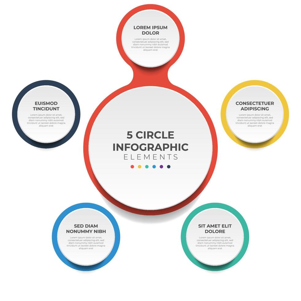 Circular layout diagram with 5 points of steps, sequence, colorful circle infographic element template vector. vector