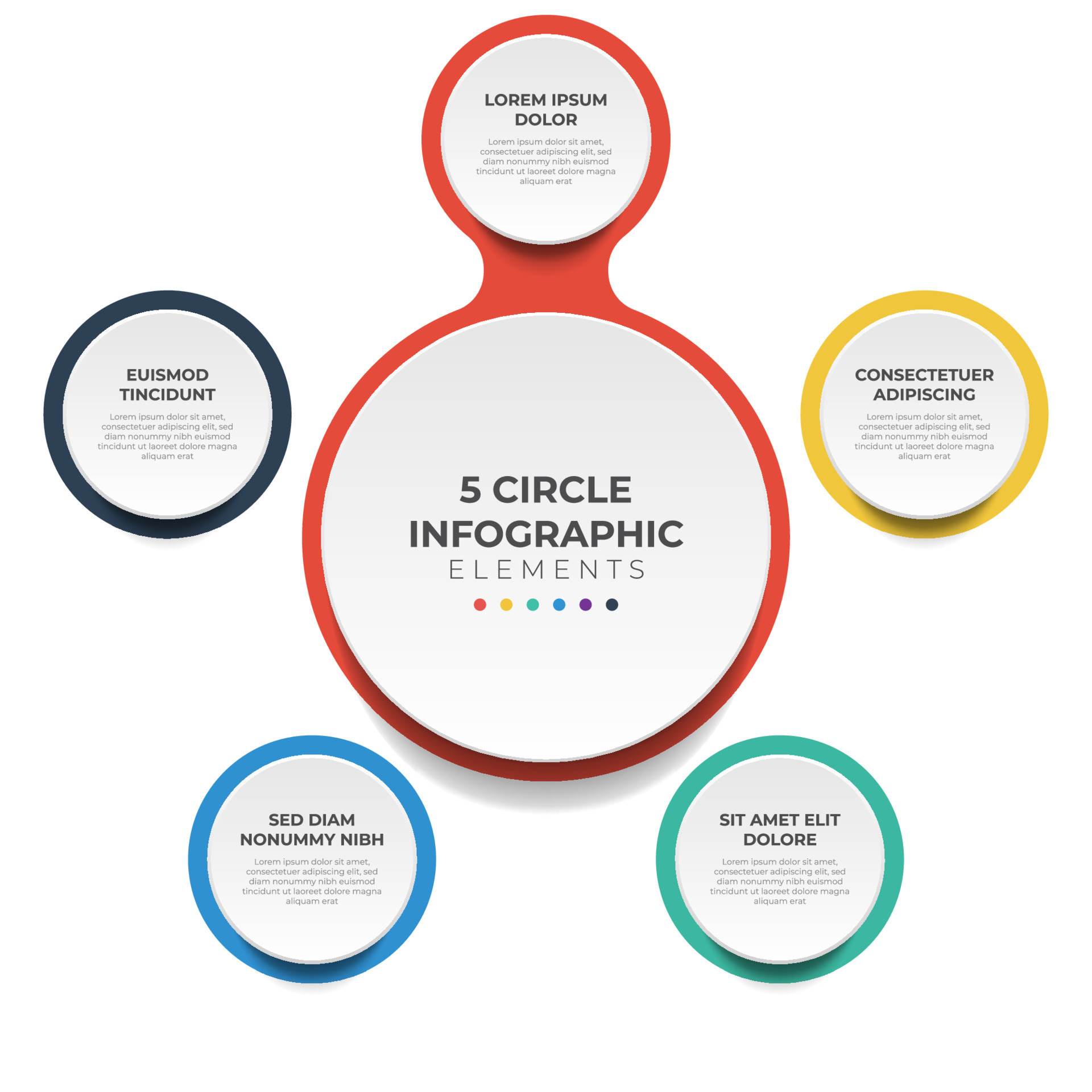 Circular layout diagram with 5 points of steps, sequence, colorful Circular layout diagram with 5 points of steps, sequence, colorful