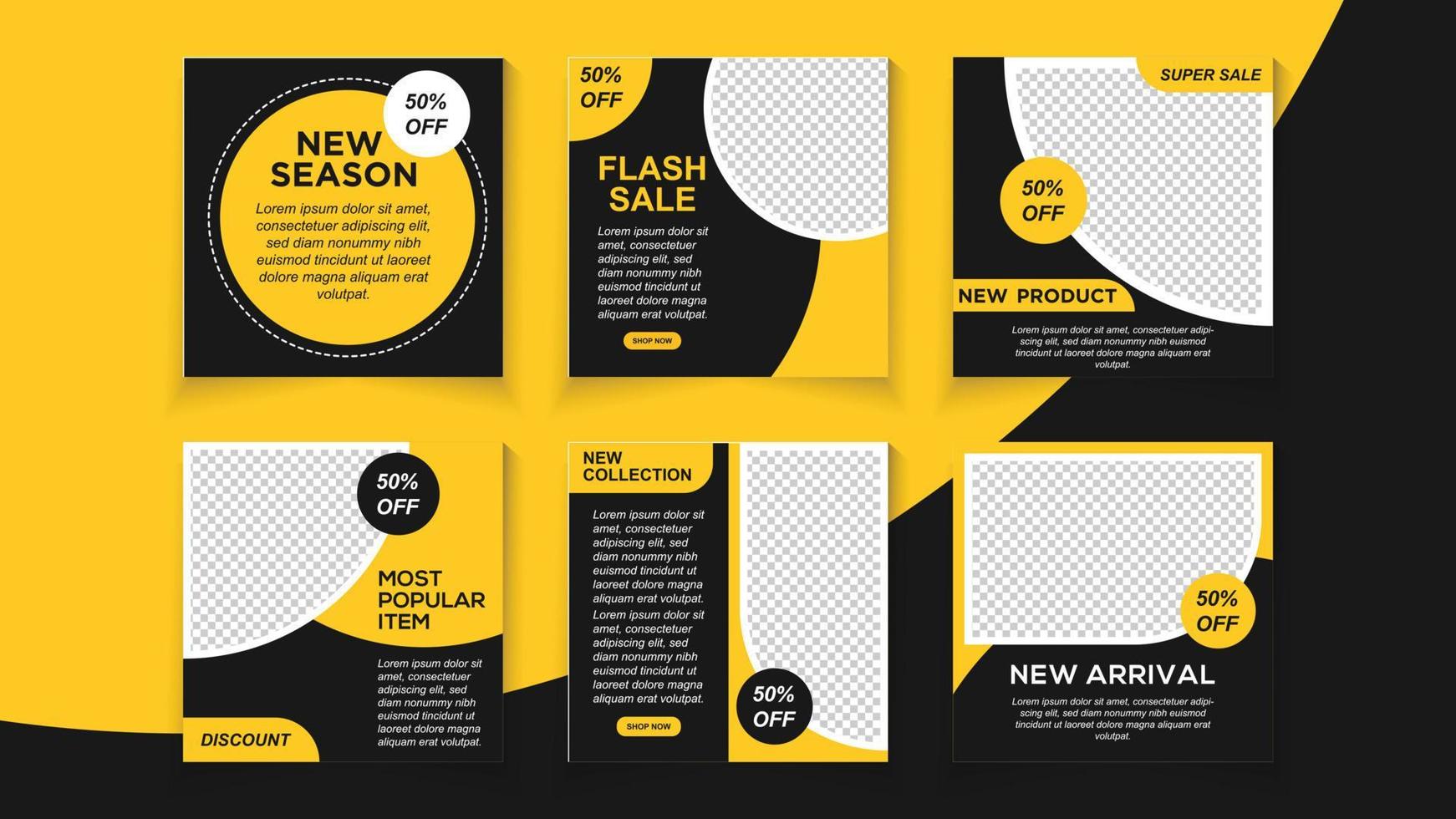 Black and yellow background color with stripe line shape. Set of Editable minimal square banner template. vector