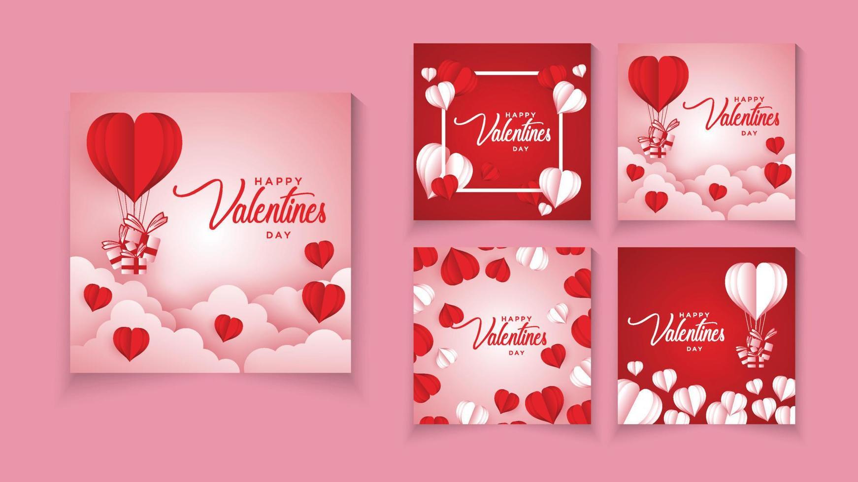 Happy valentines day greeting background in papercut realistic style. Social media post with gift boxes and hearts.Sales promotion on Valentine's Day. vector