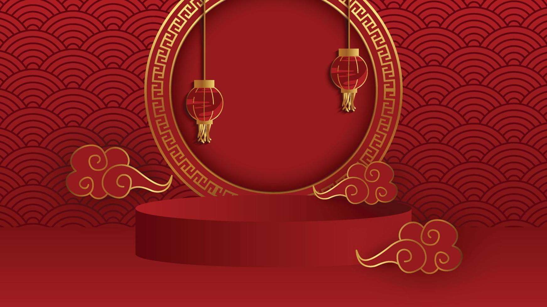 Happy Chinese New Year 2024 Chinese New Year Banner With Circle For Show  Product Greeting Card China Frame With Lantern On Red Background Stock  Illustration - Download Image Now - iStock