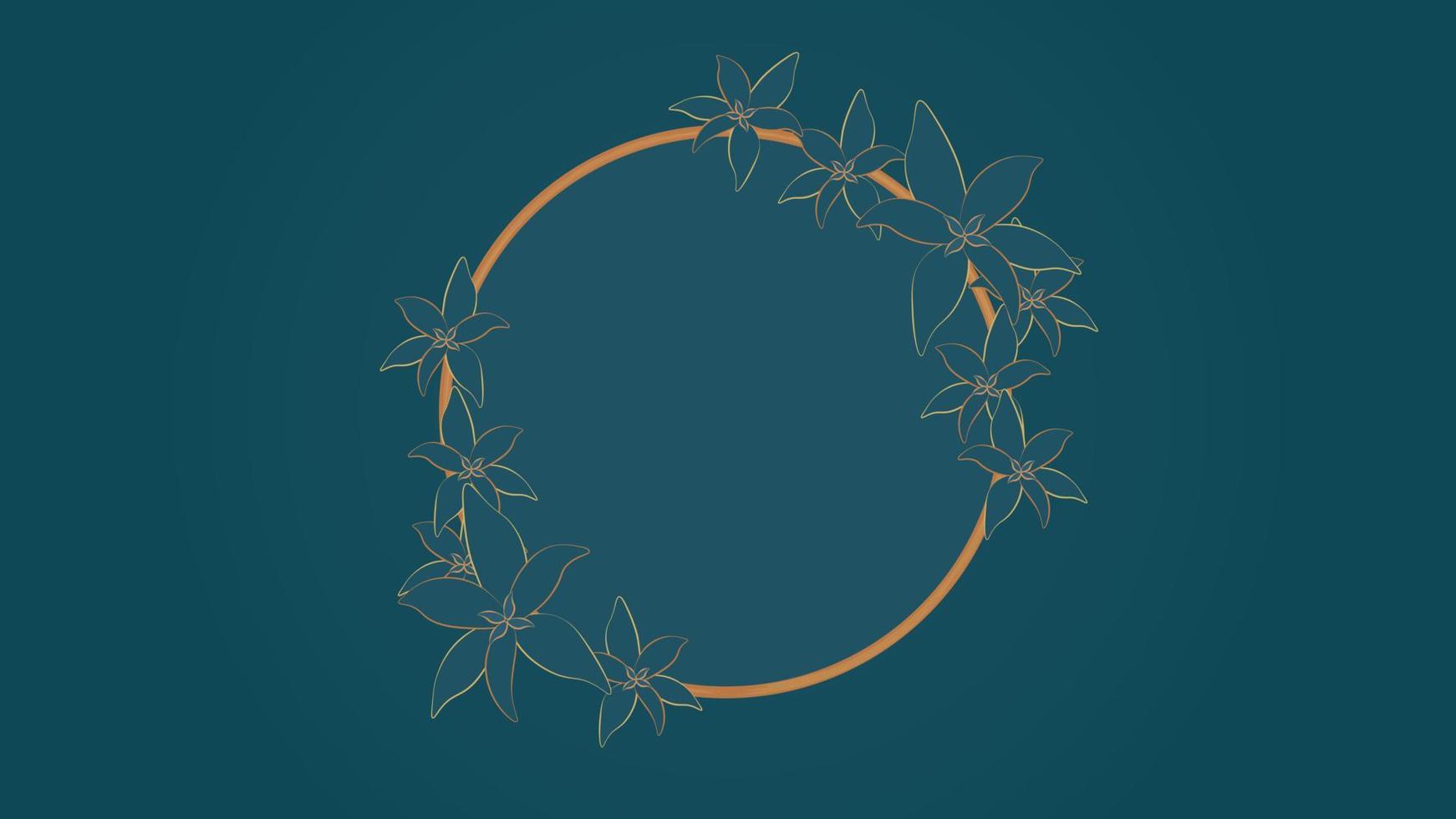 Teal and copper color combination flower circle frame in minimalist style vector illustration