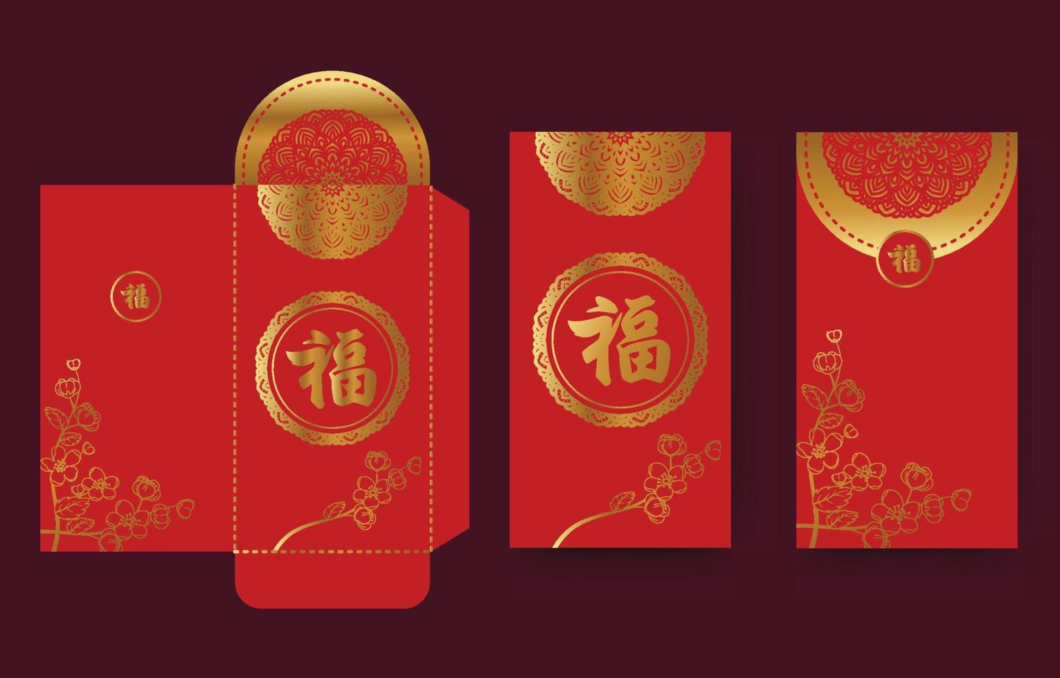 Premium Vector  Chinese new year two red envelopes with china gold pieces.  isolated flat vector illustration. translation - happy new year