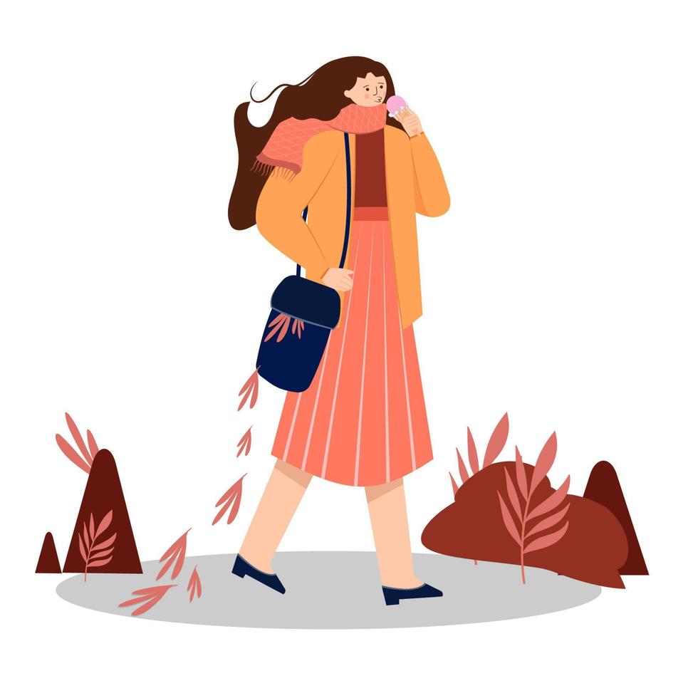 girl walking on the street flat vector