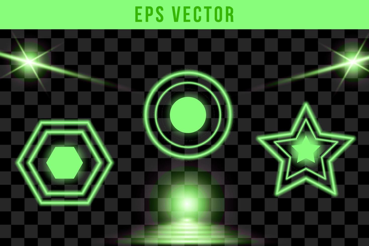 Lens flare on random object. Light glow effect. Green sparkle and glare object. Isolated vector illustration on transparent background.