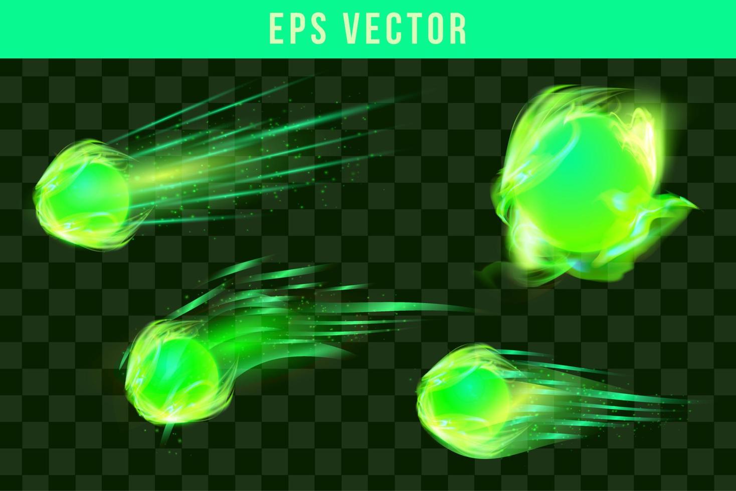 Magic green flame. Realistic fire isolated on black background. Special burning light effect with sparks for design and decoration. Vector Illustration