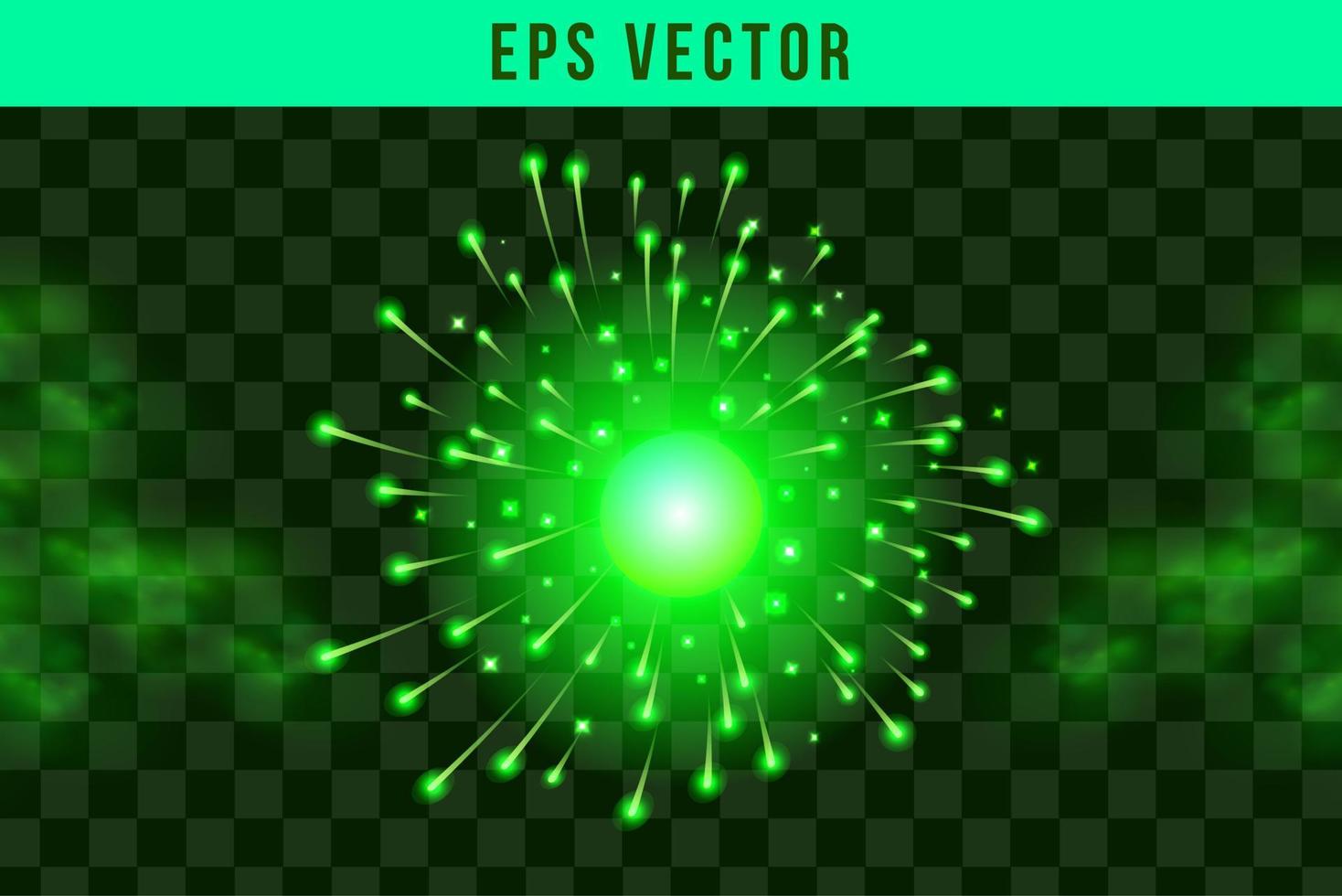 Magic green flame. Realistic fire isolated on black background. Special burning light effect with sparks for design and decoration. Vector Illustration